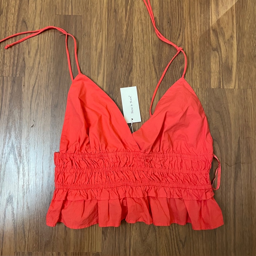 NWT Sim and Sam ruffled crop top size L